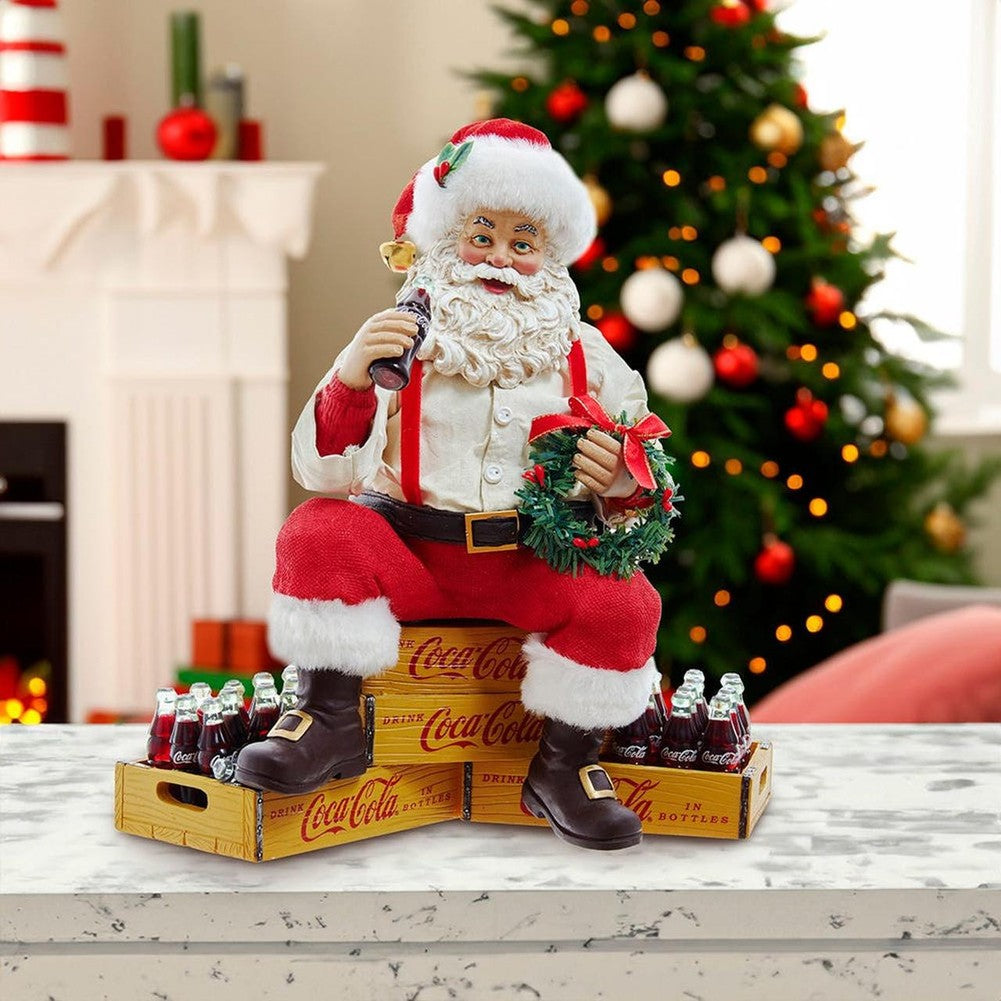 Figura da collezione Babbo Natale seduto sulle casse Coca-Cola 22,9 cm 8