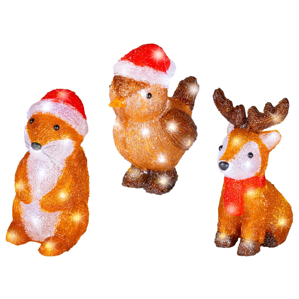 Animali luminosi a batteria, renna, scoiattolo e uccellino in acrilico, marrone, 20cm per esterno 1pezzo 1