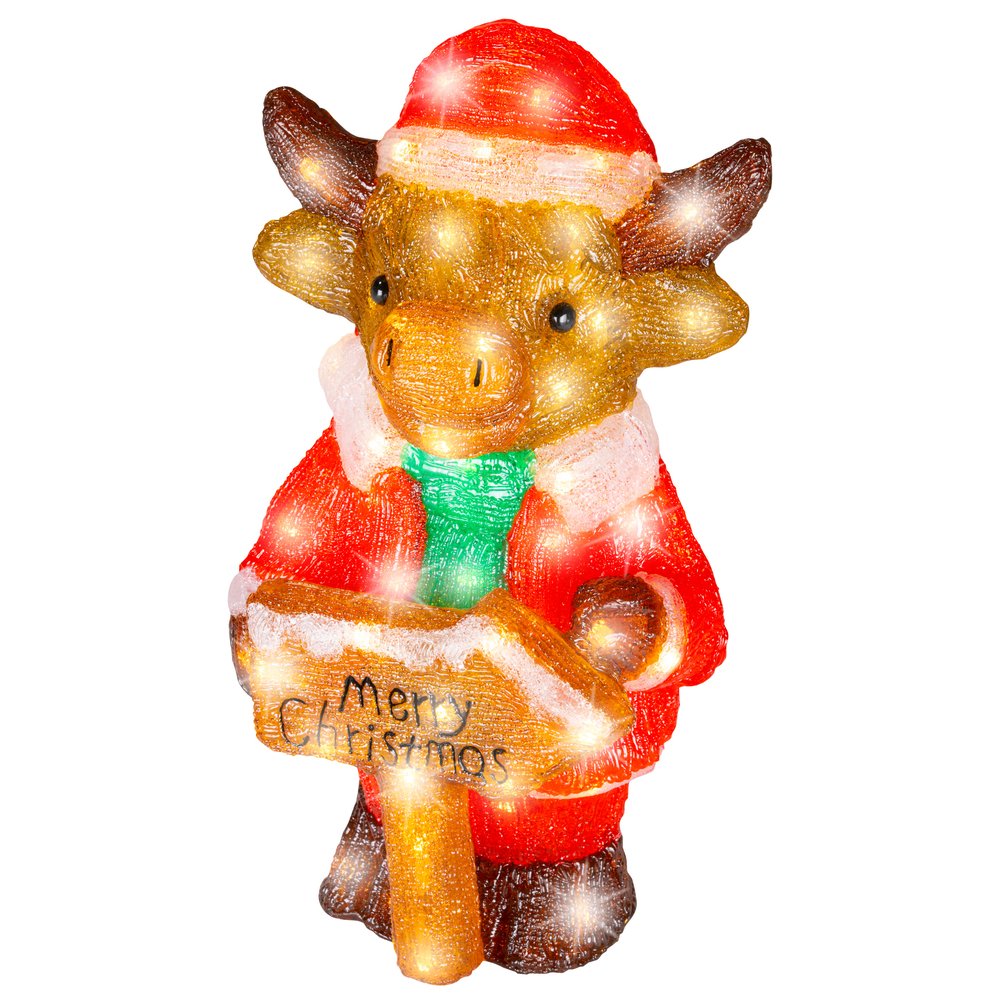 Mucca con scritta Merry Christmas, luminoso a LED in acrilico, marrone, per esterno, 44cm 2