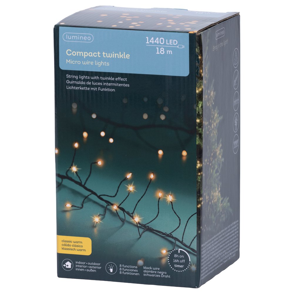 Filo di luci Micro 1440 LED compact classic warm, effetto twinkle 8 funzioni, 18m per esterno 1
