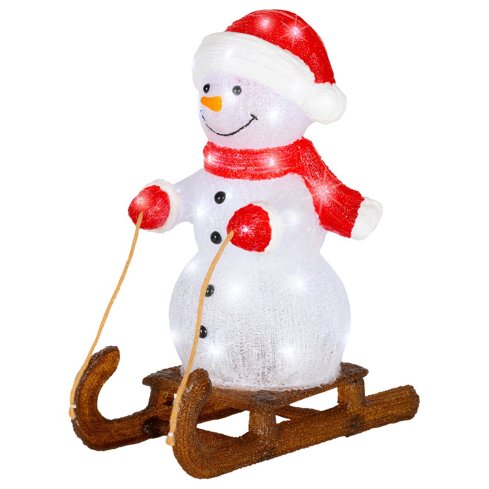 Pupazzo di neve su slitta, luminoso a LED in acrilico, bianco, per esterno, 48,8cm 2