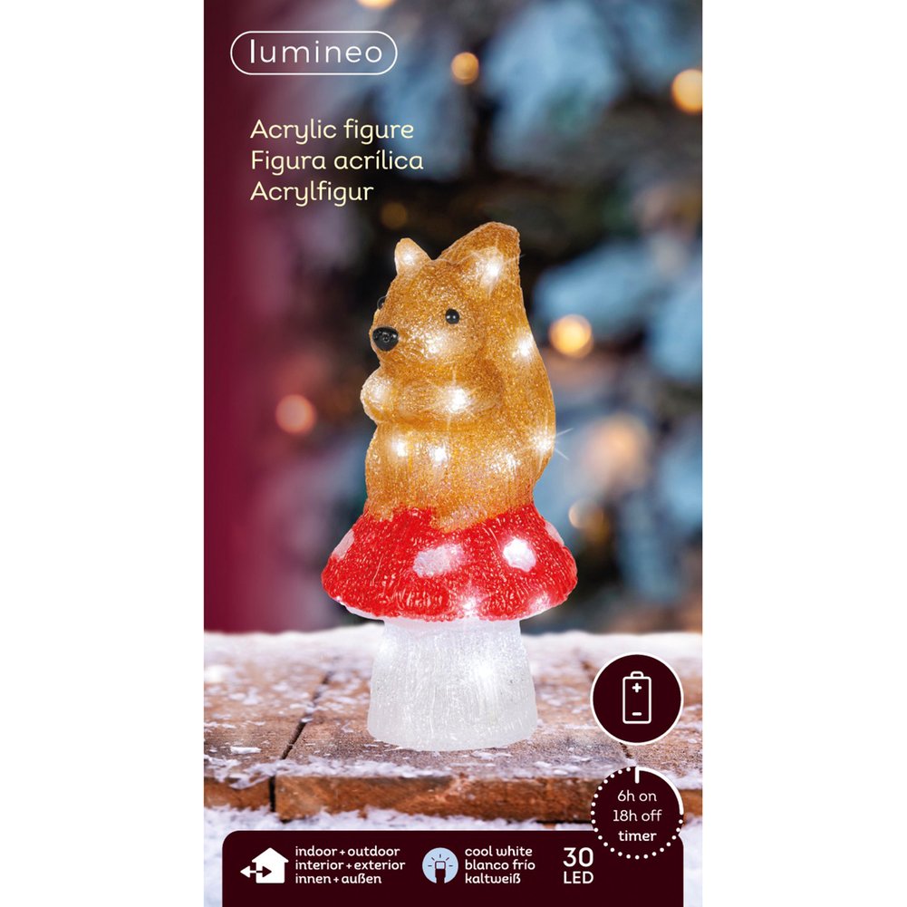 Scoiattolo su fungo, luminoso a LED in acrilico, multicolore, per esterno, 24,8cm 1