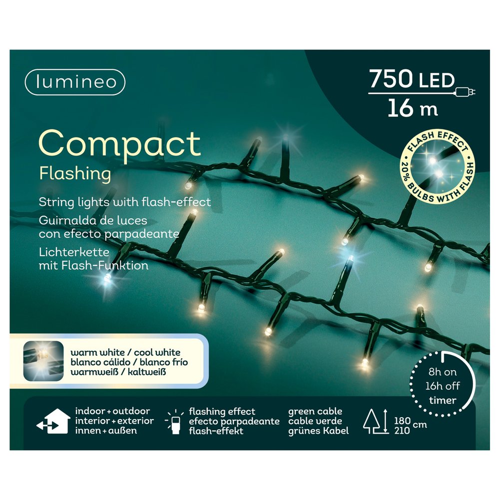 Filo di luci 750 LED compact in rame, effetto flashing, colore verde/bianco caldo-bianco freddo, 16 m 1