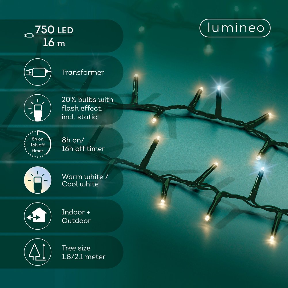 Filo di luci 750 LED compact in rame, effetto flashing, colore verde/bianco caldo-bianco freddo, 16 m 3