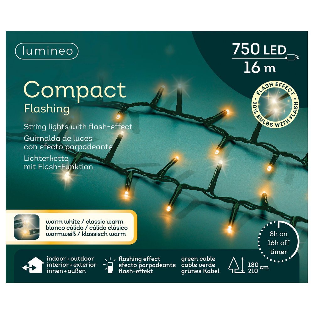 Filo di luci 750 LED compact in rame, effetto flashing, colore verde/bianco caldo-classic warm, 16 m 1