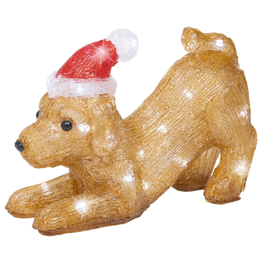 Cane accucciato con cappellino, decorazione luminosa a batteria 30 led bianco freddo, 20 cm per esterno 2