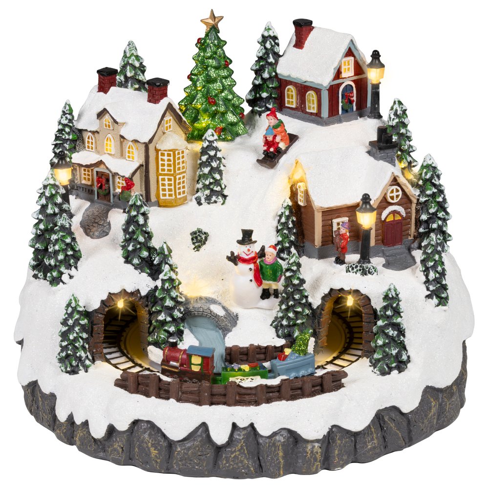 Scenografia luminosa Villaggio innevato con trenino, movimento e musica, 23,5cm per interno 2