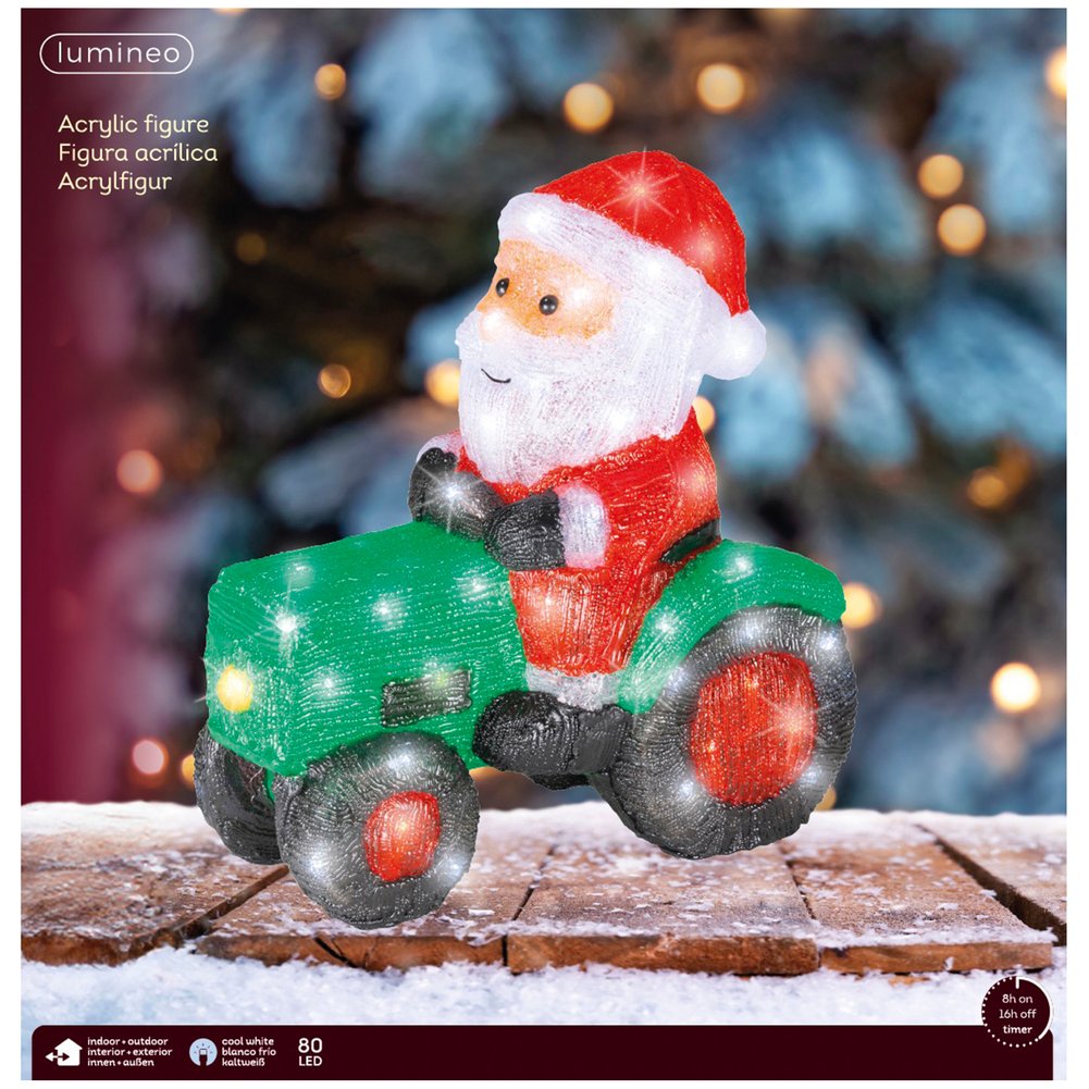 Babbo Natale su trattore, luminoso a LED in acrilico, verde, per esterno, 39cm 1
