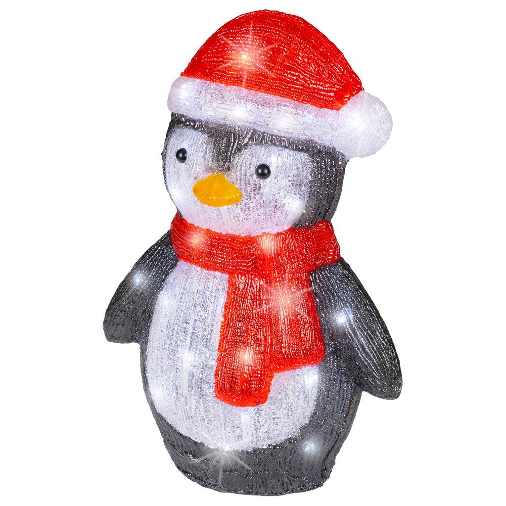 Pinguino luminoso con cappello e sciarpa, 40 LED in acrilico, 38cm per esterno 2