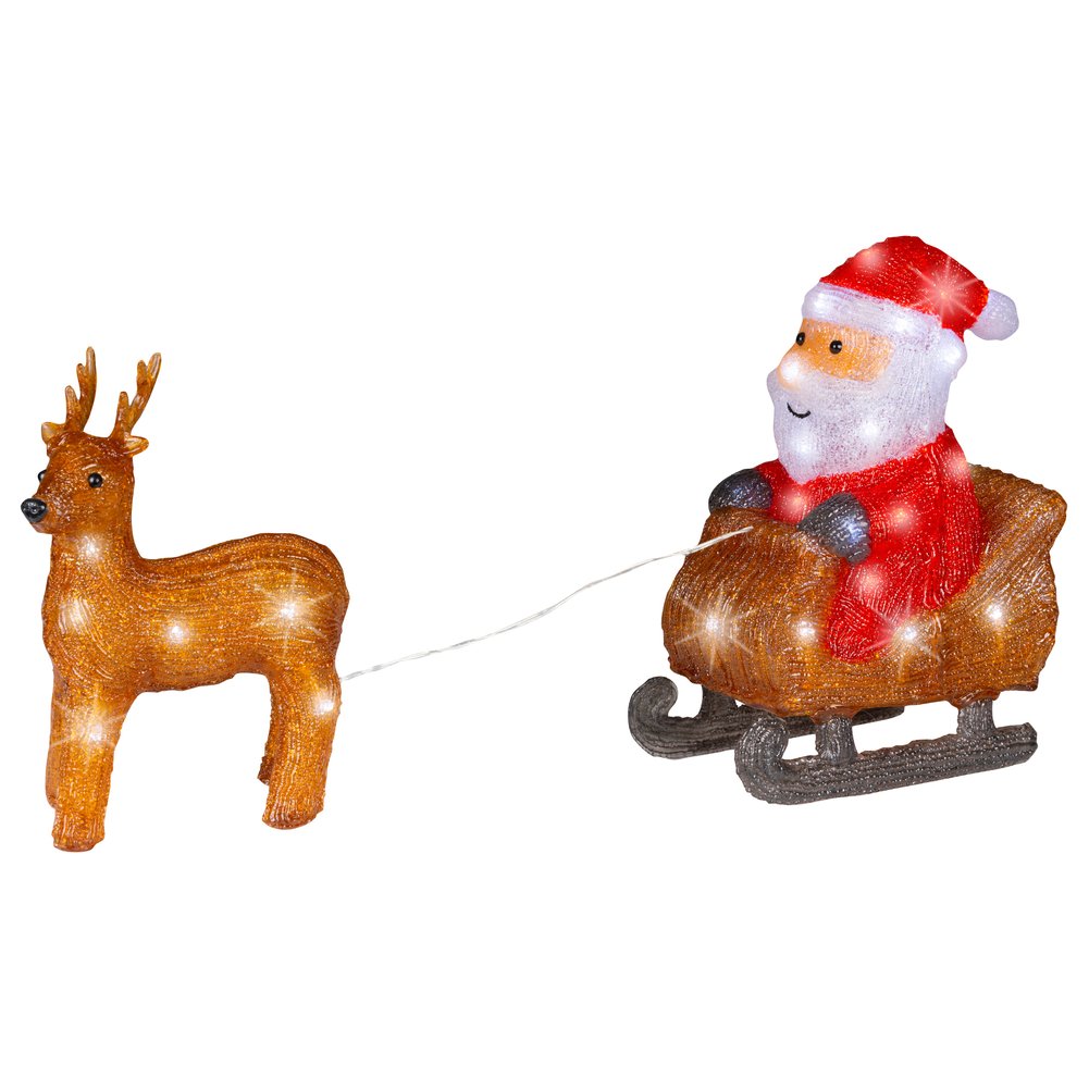 Babbo Natale luminoso su slitta con renna in acrilico, 30cm per esterno 2