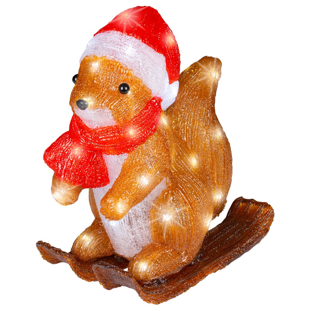 Scoiattolo su sci, luminoso a batteria con 30 LED in acrilico, 29cm per esterno 2
