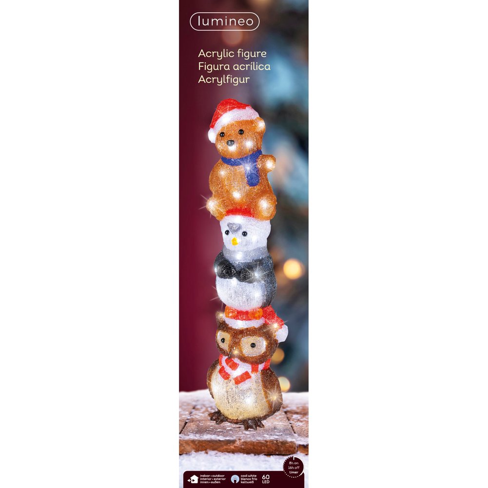 Torre di 3 animali impilati, luminoso 60 LED in acrilico, 59cm per esterno 1