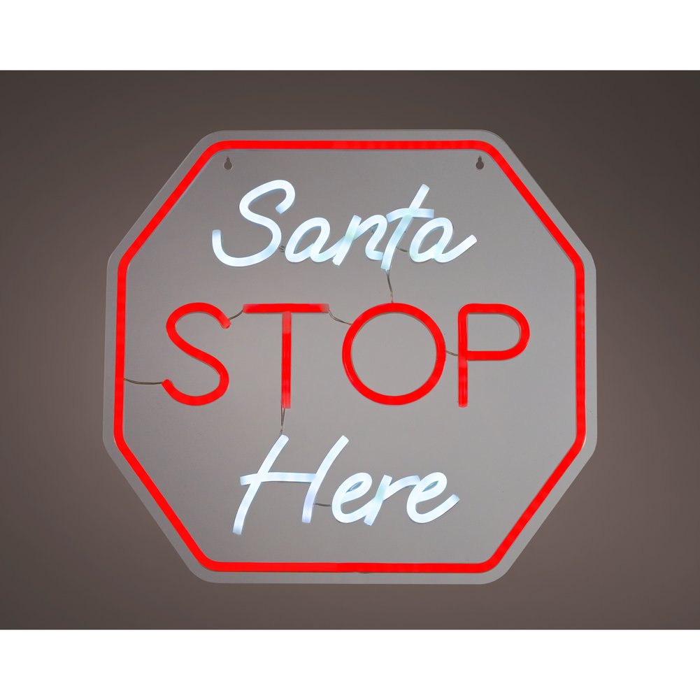 Cartello luminoso Santa Stop Here effetto neon in plastica 37,5cm per interno 2