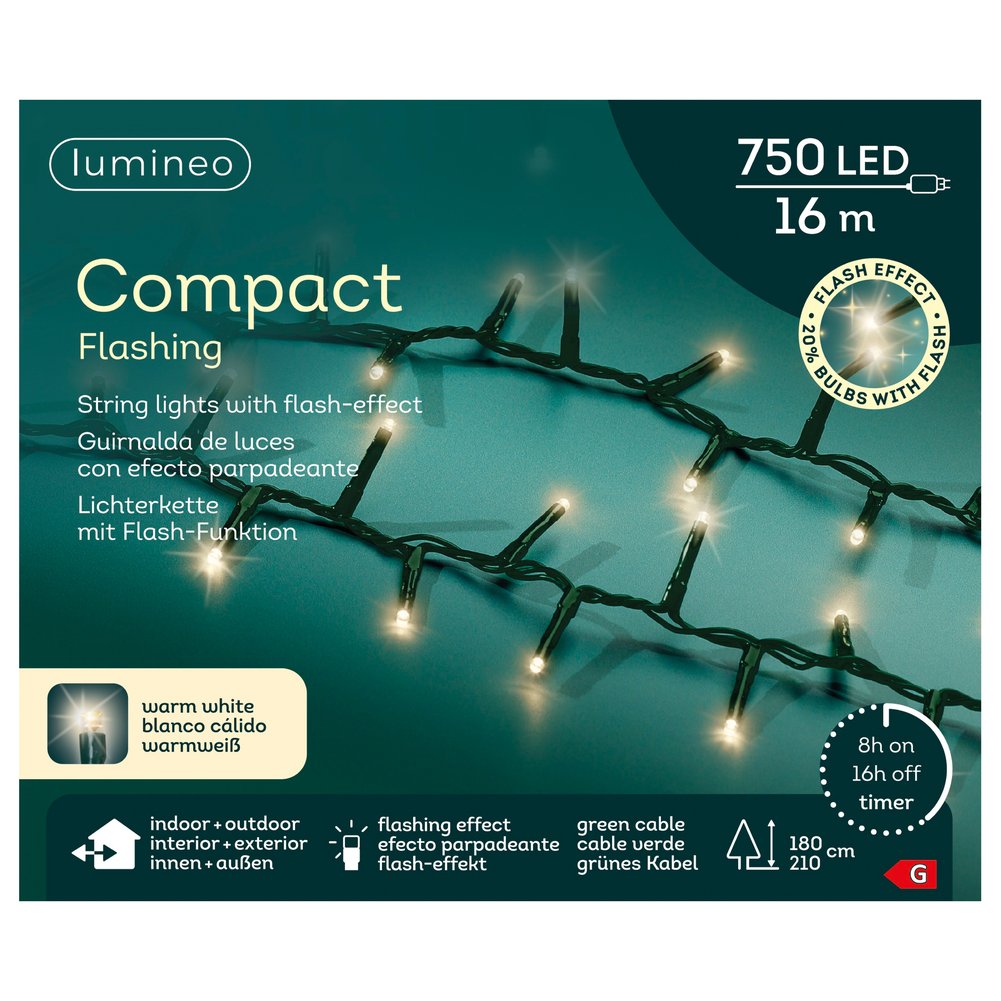 Filo di luci 750 LED compact in rame, effetto flashing, colore verde/bianco caldo, 16 m 1