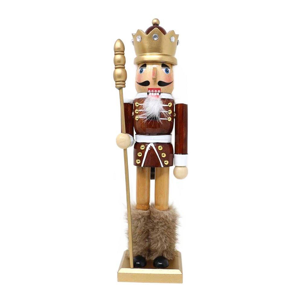 Soldatino schiaccianoci in legno marrone con colbacco We Love Christmas 38 cm assortito 3
