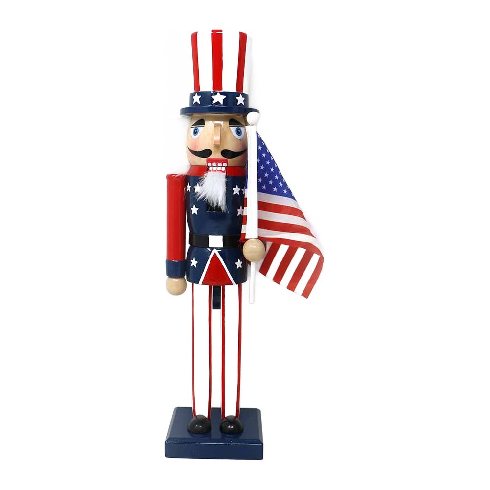 Soldatino schiaccianoci in legno con bandiera americana We Love Christmas 38 cm 1