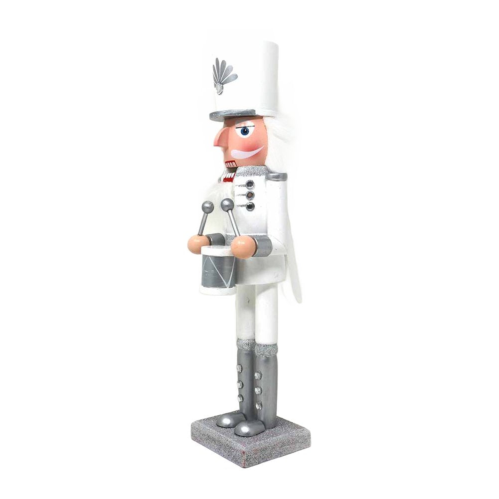 Soldatino schiaccianoci tamburino in legno bianco e argento We Love Christmas 30 cm 3
