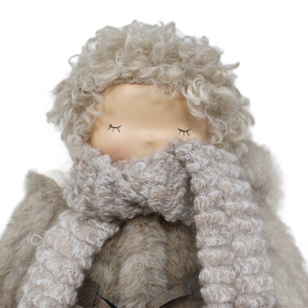 Bambina di Natale con montgomery in pelliccia sintetica tortora We Love Christmas 40 cm 2