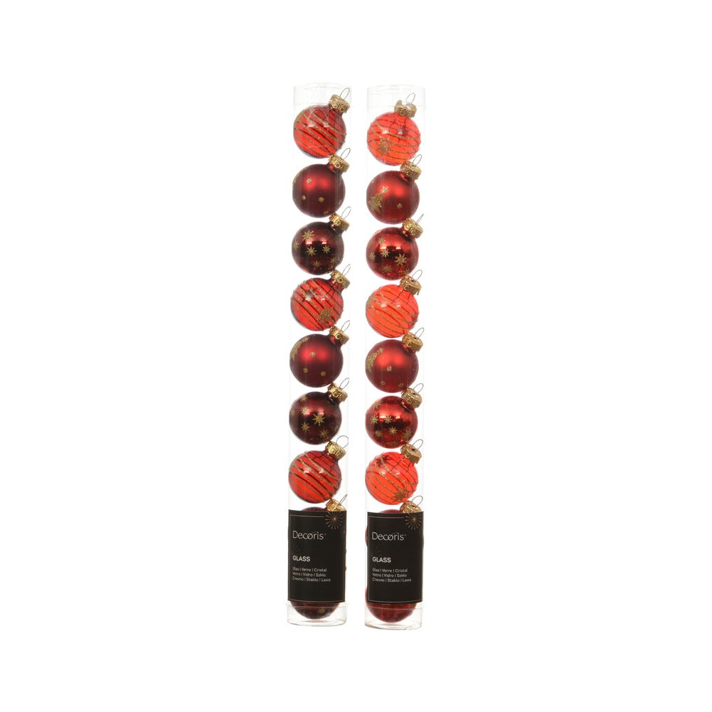 Tubo di palline di vetro 3cm rosso assortite con decorazioni 9 pezzi 1