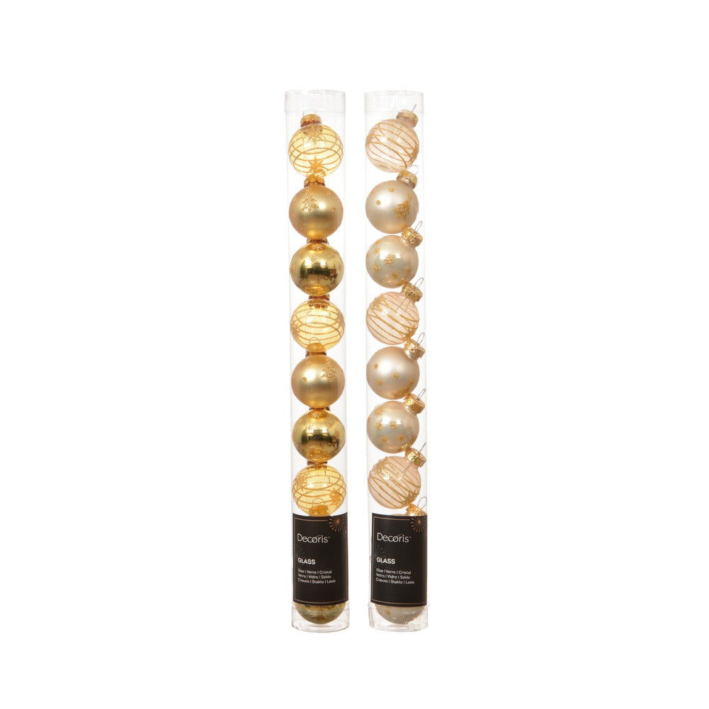 Tubo di palline di vetro 3cm oro chiaro e perla assortite con decorazioni 9 pezzi 1