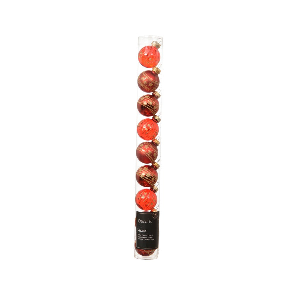 Tubo di palline di vetro 3cm rosso con decorazioni 9 pezzi 1