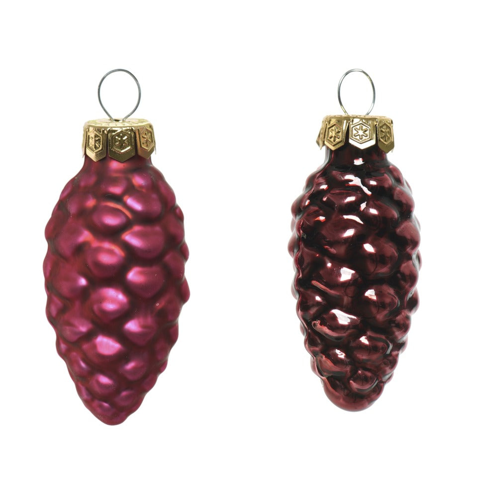 Tubo di mini pigne decorative in vetro oxblood lucido e opaco 12 pezzi 2