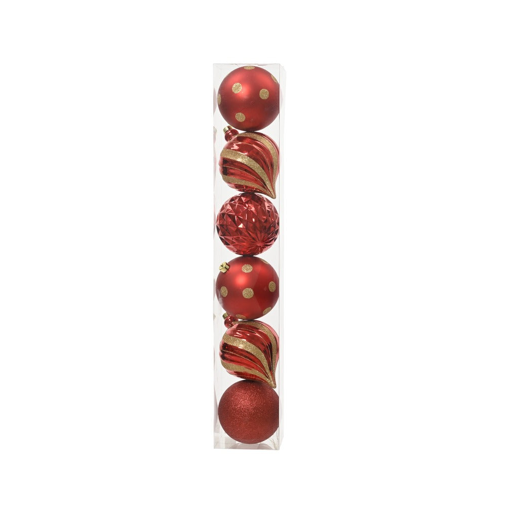 Tubo d 6 palline decorative natalizie in polistirolo rosso 15cm 1