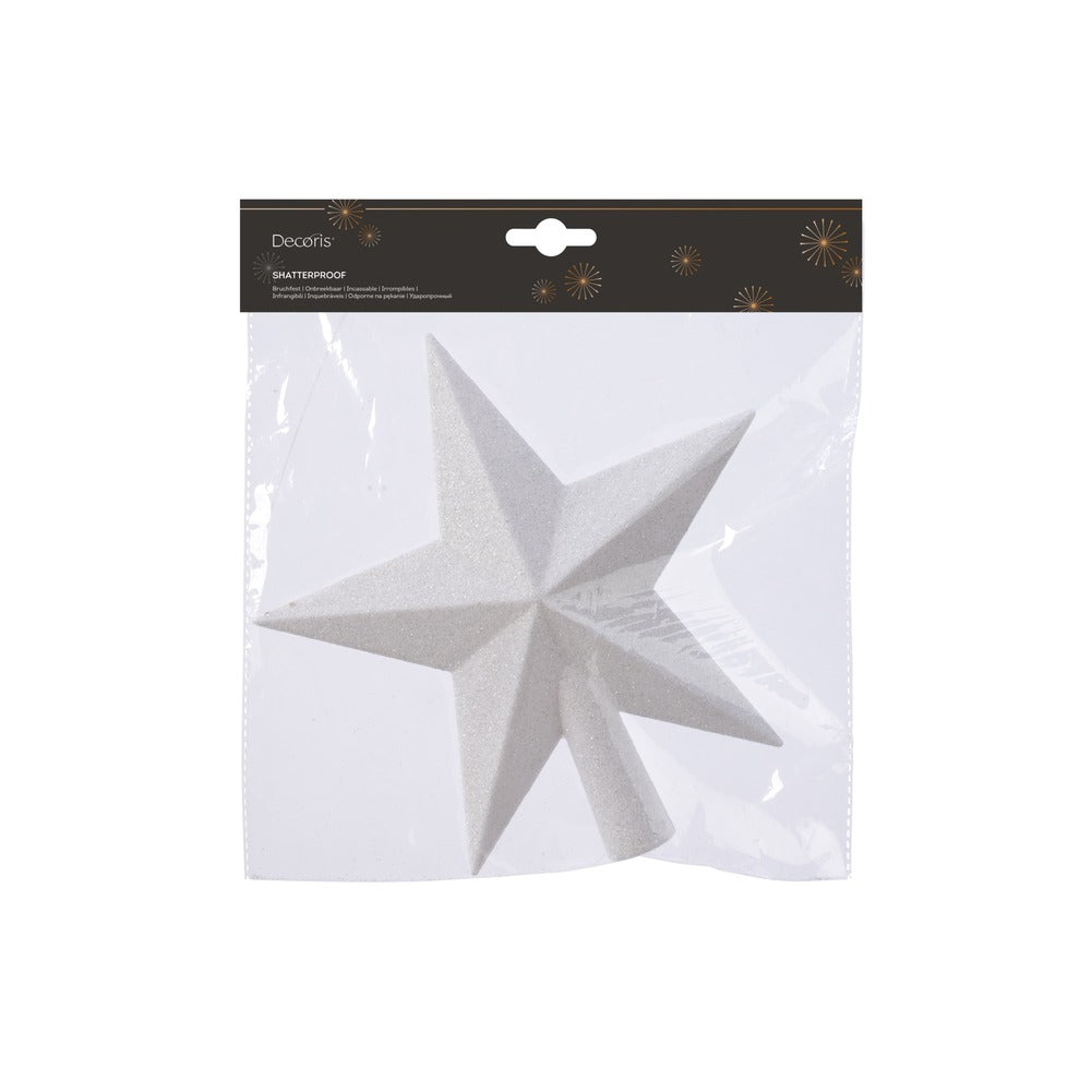 Puntale per albero a stella in polistirene bianco inverno con glitter 19cm 2