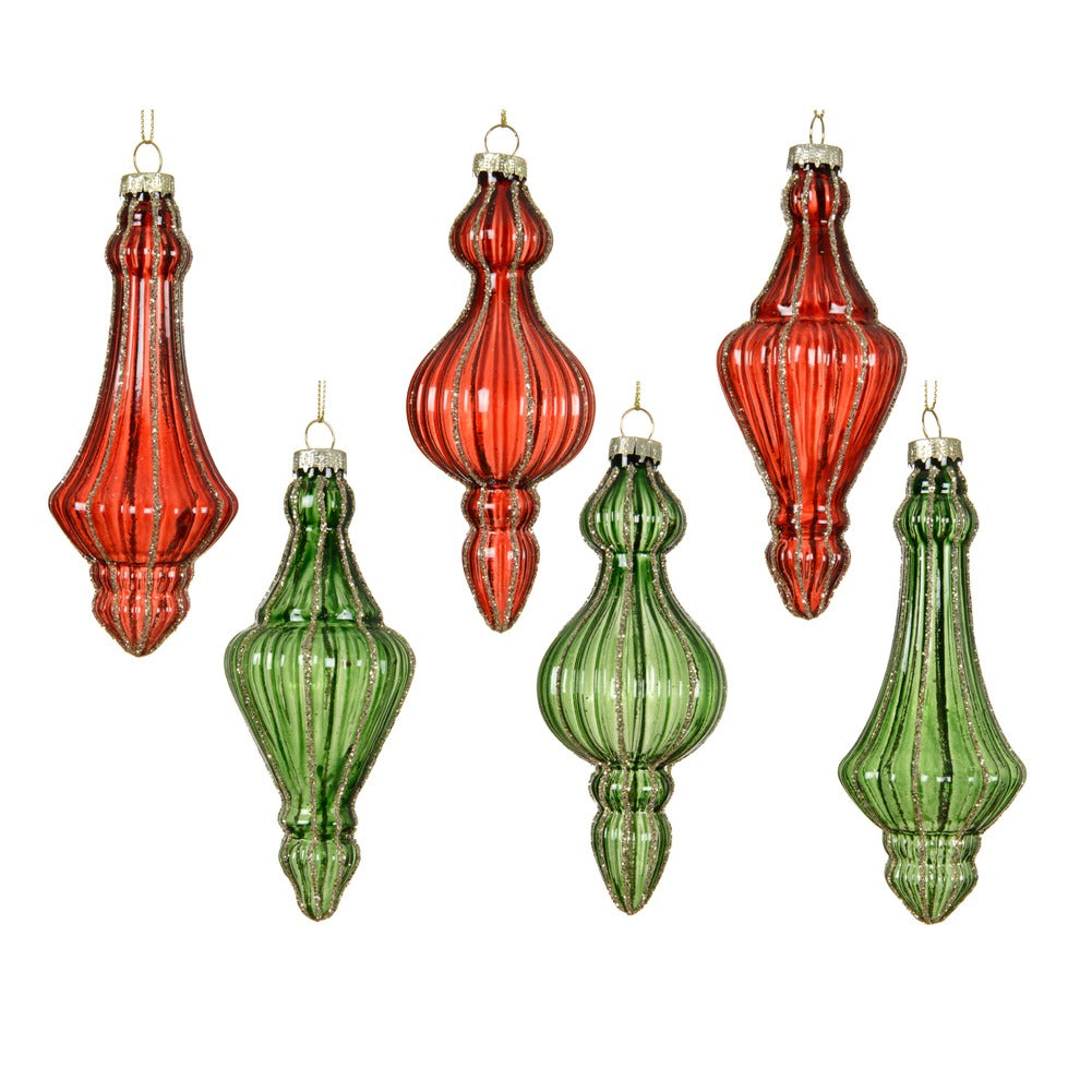 Pendaglio in vetro trasparente con righe rosso e verde assortiti 15cm 1pezzo 1
