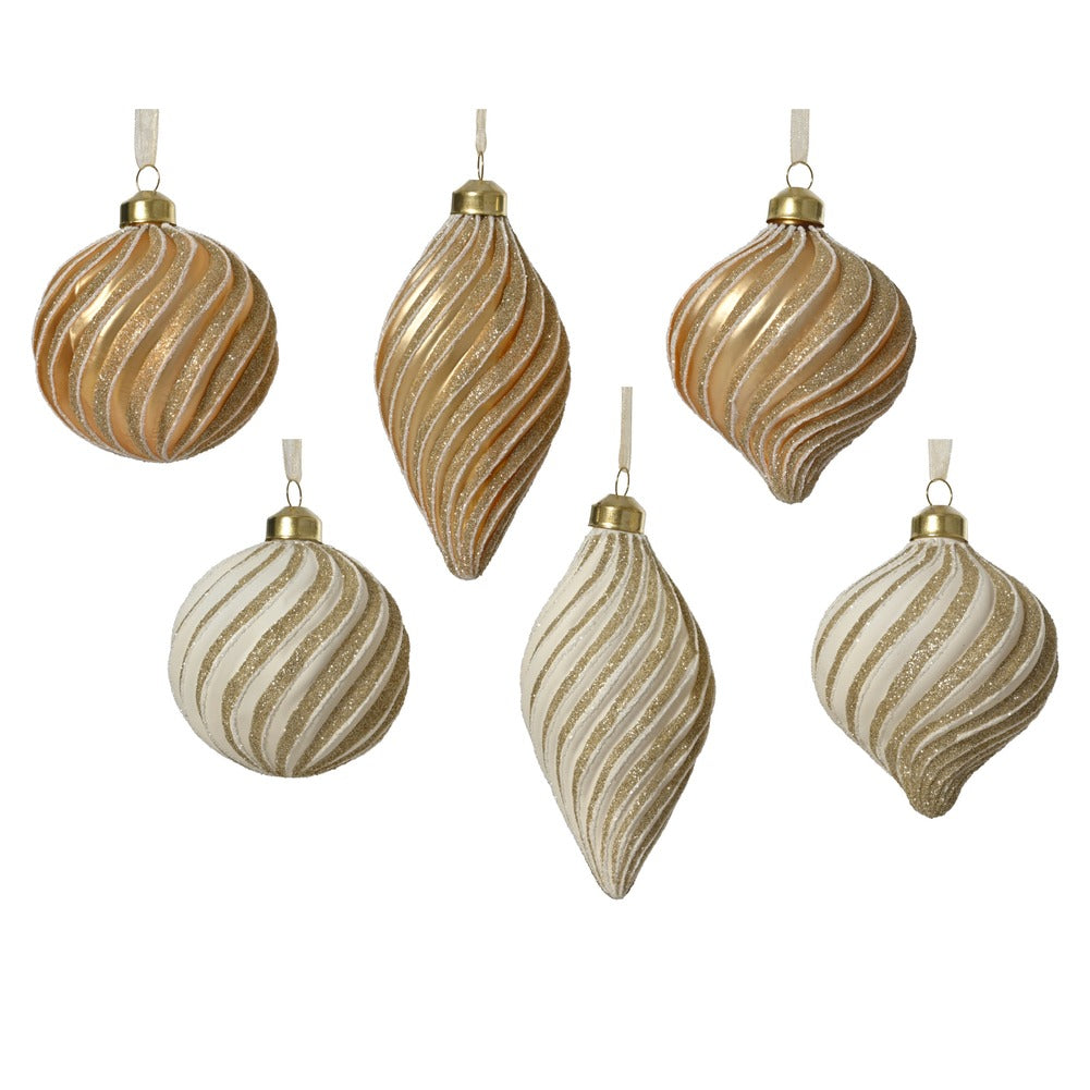 Pallina di vetro opaca a volute glitterate 6 colori assortiti 8cm 1pezzo 1