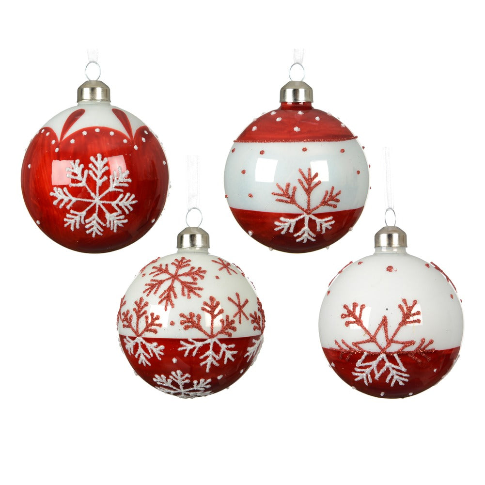 Pallina di vetro smaltata con fiocco di neve 4 varianti assortite 8cm 1pezzo 1