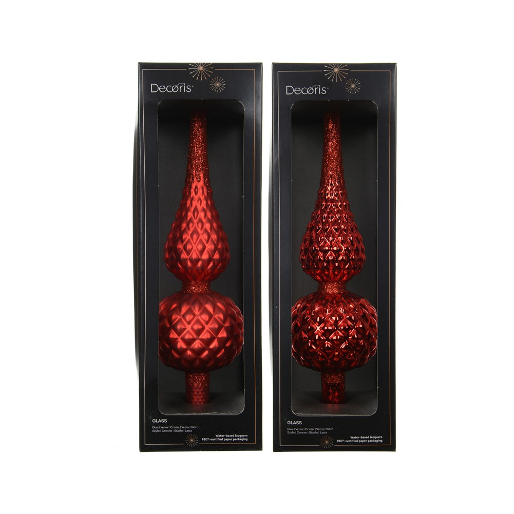 Puntale per albero in vetro rosso con glitter 2 varianti assortite 1pezzo 2