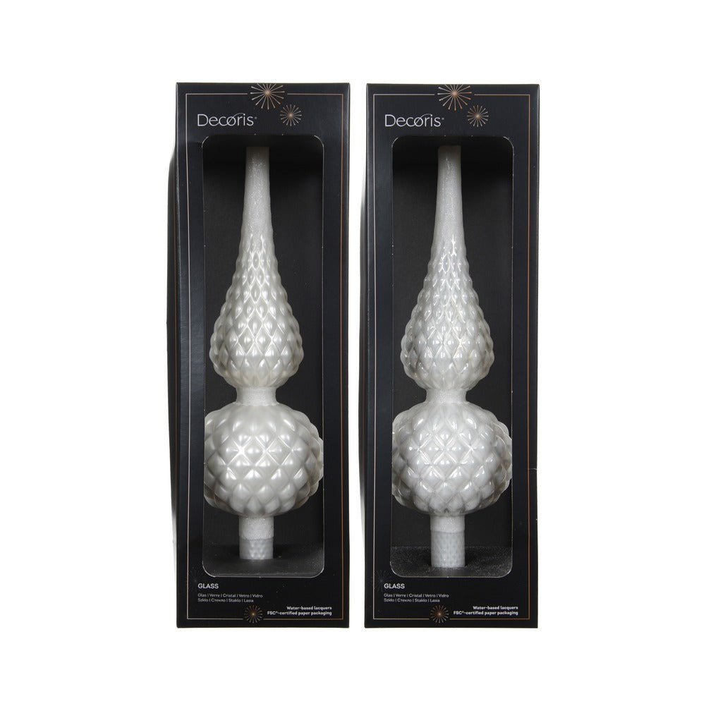 Puntale per albero in vetro invernale bianco con glitter 2 varianti assortite 1pezzo 2
