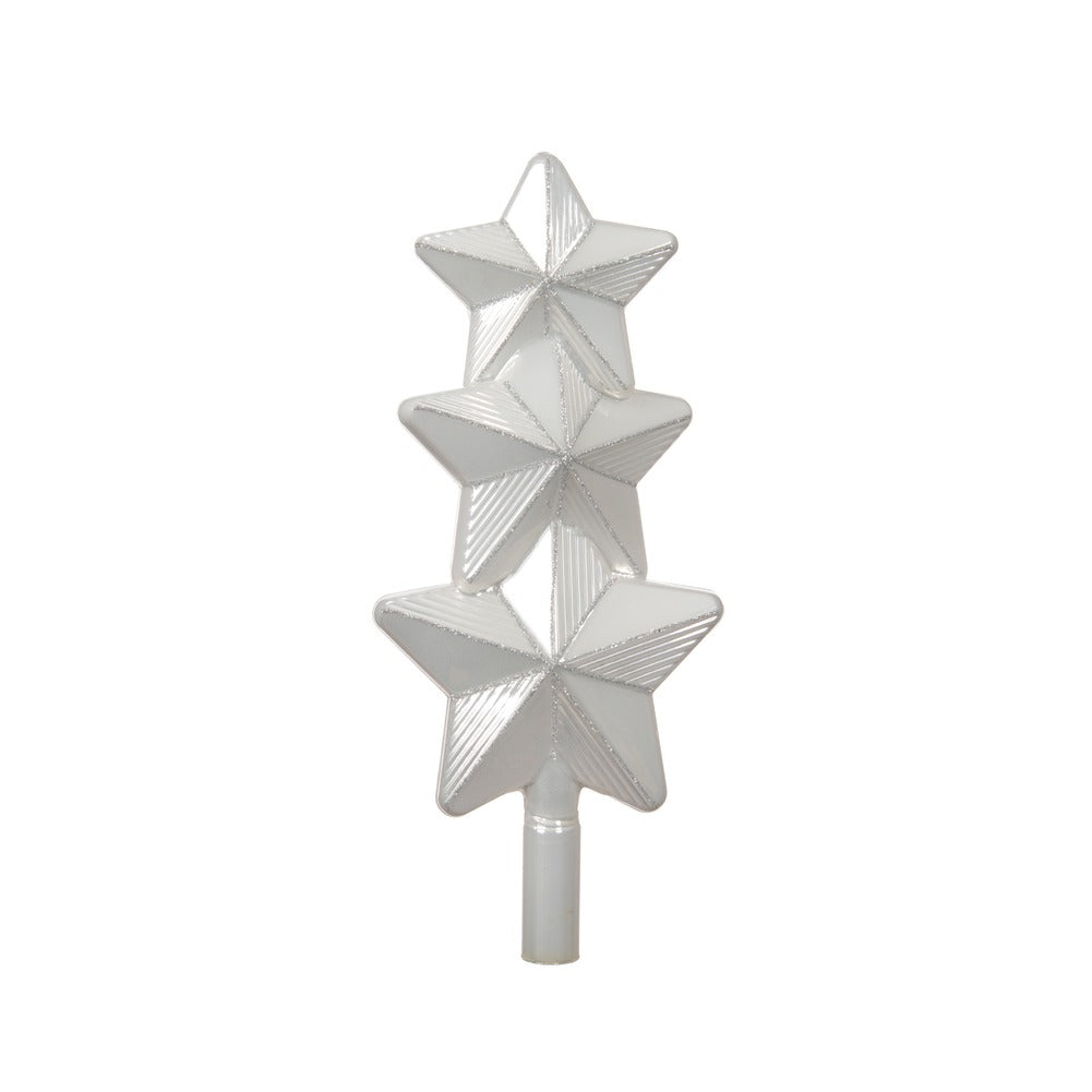 Puntale per albero in vetro smaltato a stella con righe glitterate argento 27cm 1