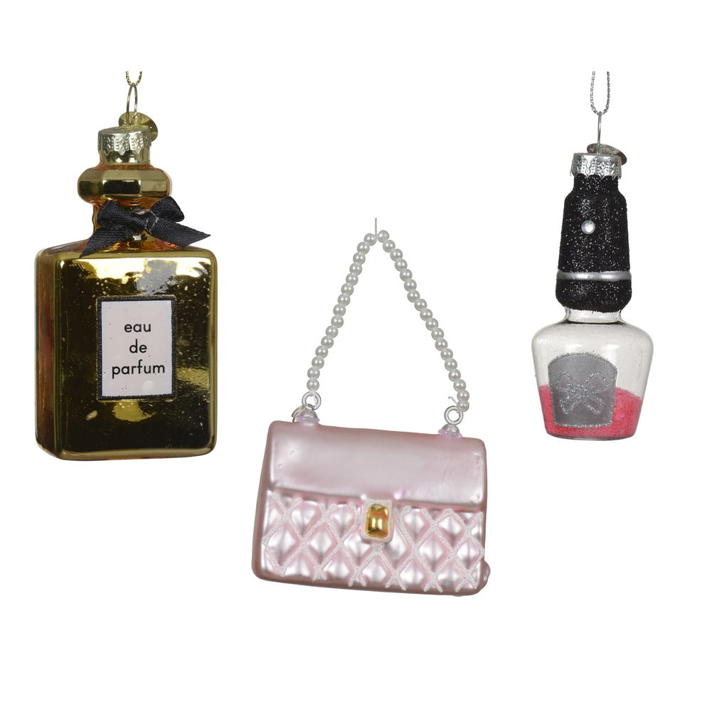 Formina in vetro profumo, borsa e smalto, 3 varianti assortite, 9,5cm 1pezzo 1