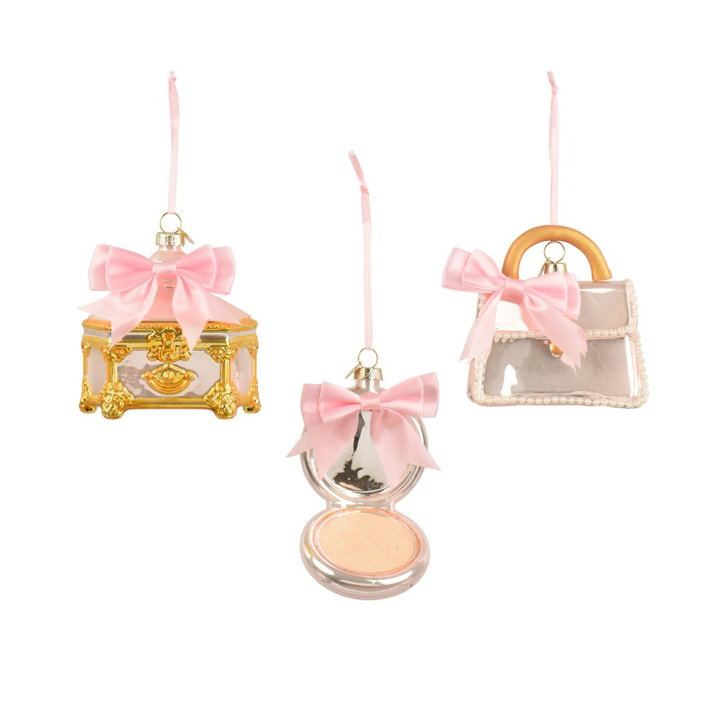 Formina in vetro trucco/borsa con fiocco rosa, 3 varianti assortite, 10cm 1pezzo 1