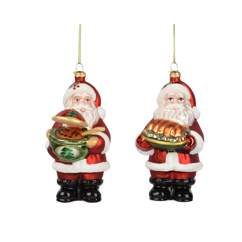 Formina in vetro Babbo Natale con zuppa o tacchino, 2 varianti assortite, glitterata 1pezzo 1