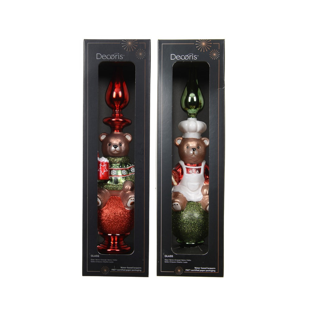 Puntale per albero in vetro con orsetto 2 varianti assortite 1pezzo 1