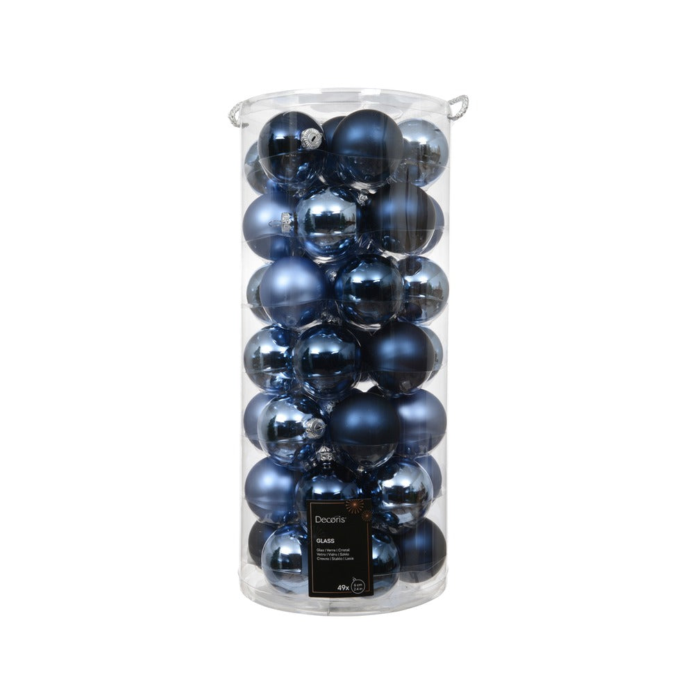 Confezione di 49 Palline di Natale in vetro mix blu 6cm 1
