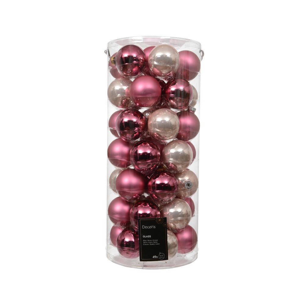 Confezione di 49 Palline di Natale in vetro mix rosa 6cm 1