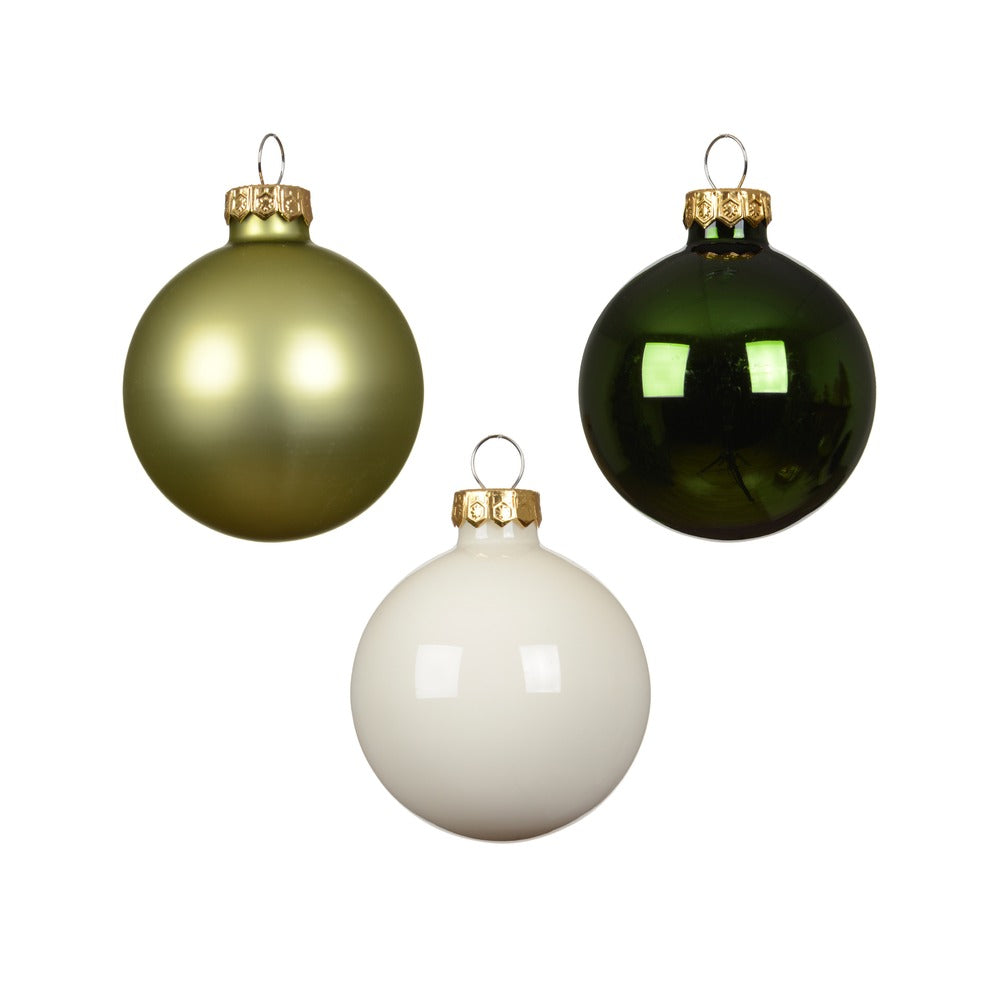 Confezione di 49 Palline di Natale in vetro mix bianco lana e verde 6cm 2