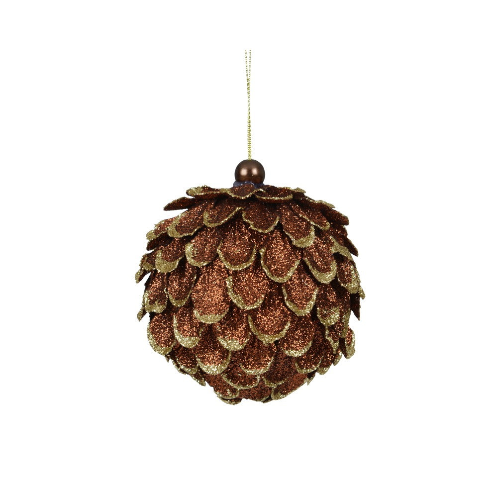 Pallina decorativa a forma di ghianda glitterata marrone 8cm 1