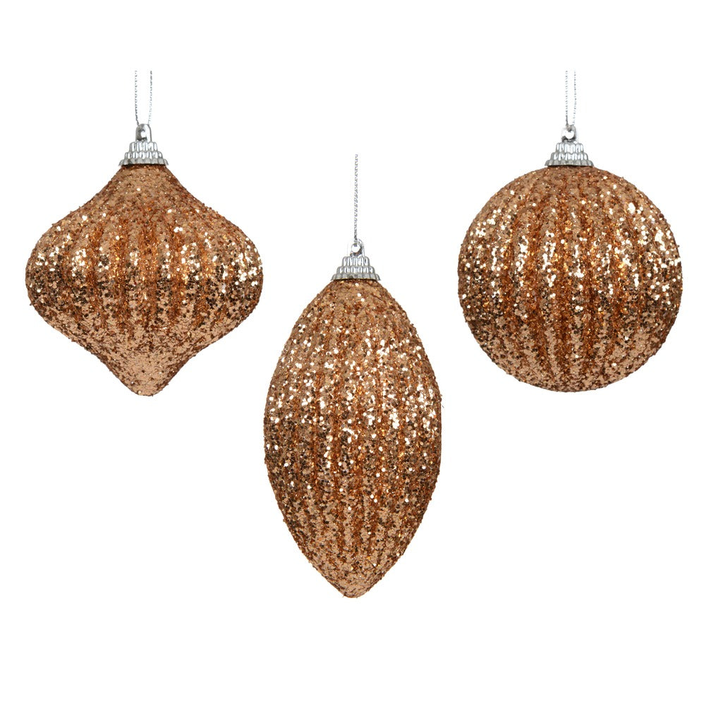 Pallina decorativa glitterata marrone caramello 3 forme assortite 8cm 1pezzo 1