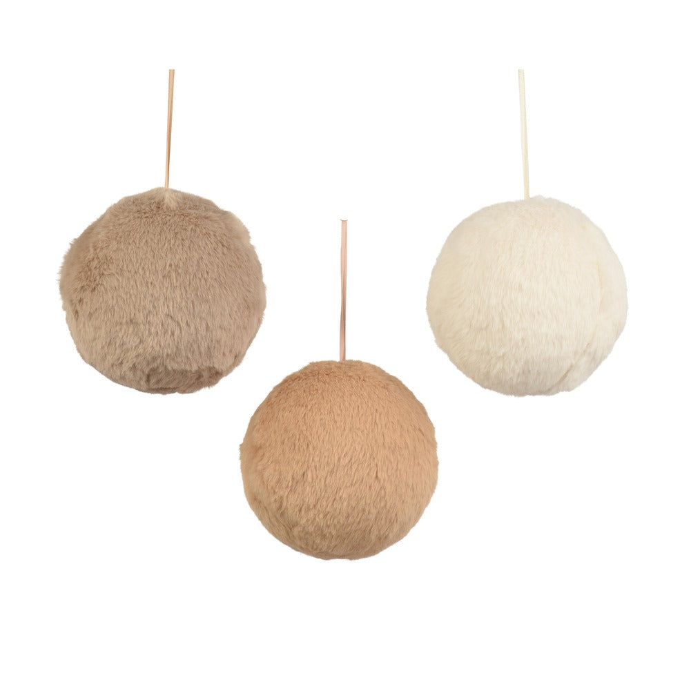 Pallina decorativa in pelliccia sintetica12cm, 3 colori Bianco ghiaccio, perla o marrone 1pezzo 1