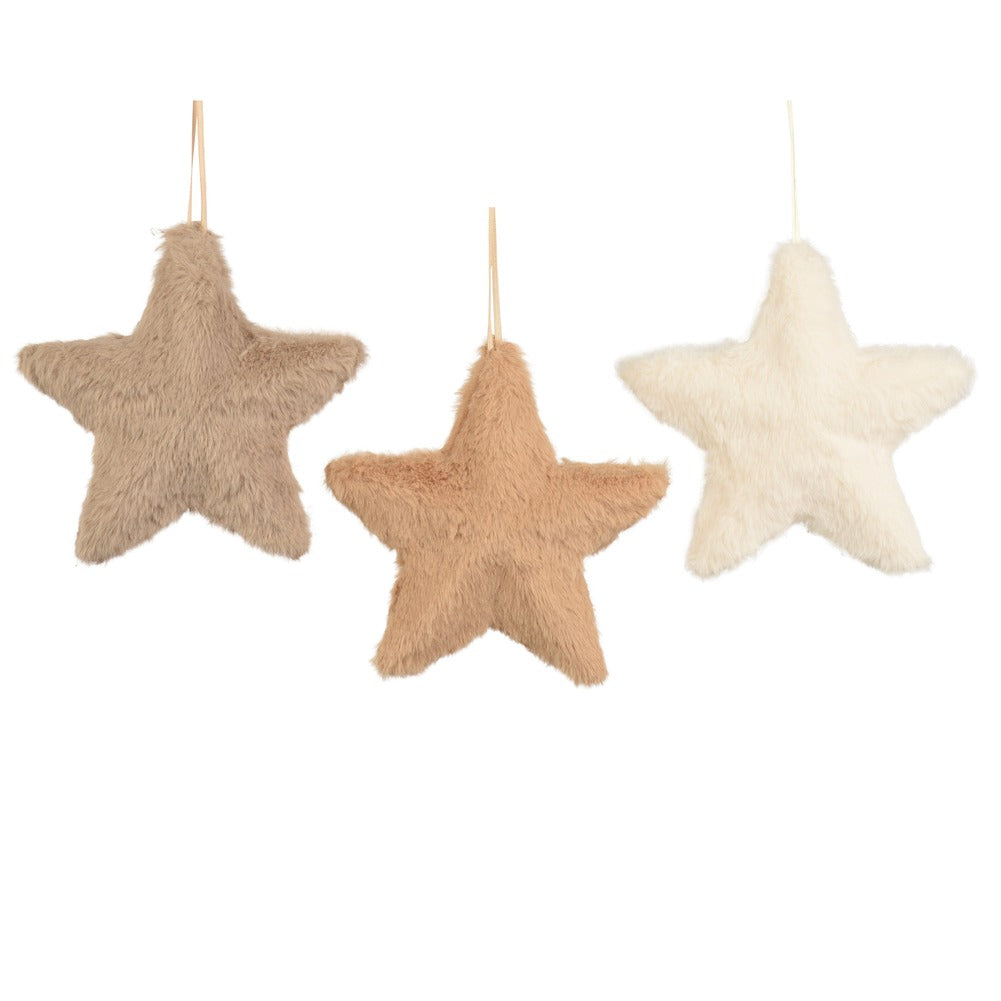 Stella decorativa in pelliccia sintetica 13cm, 3 Colori Bianco ghiaccio, perla o marrone 1pezzo 1