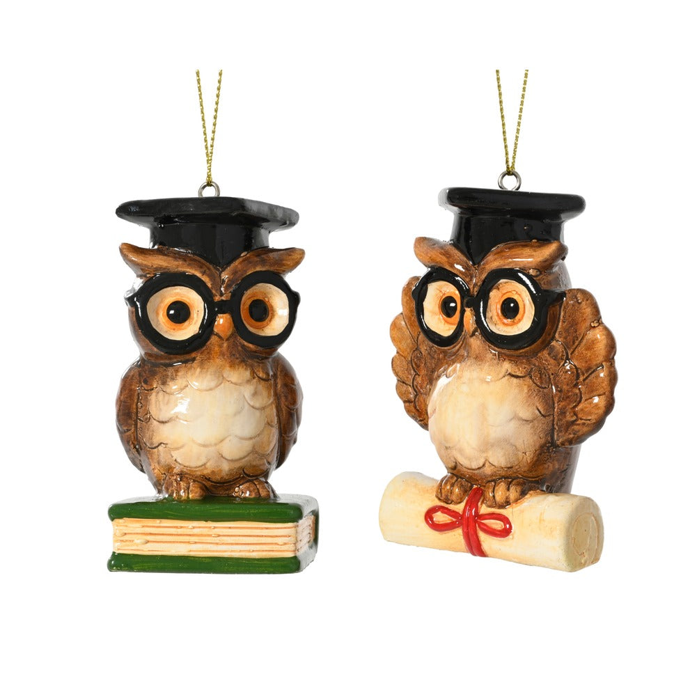 Gufetto decorativo in terracotta con libro, 2 varianti assortite 1pezzo 1