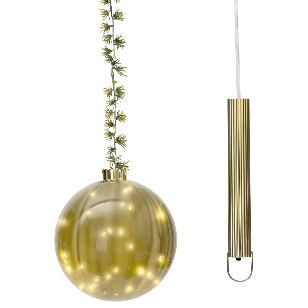 Sfera luminosa a batteria in vetro e rame verde 30 micro LED per interno, 14cm 2