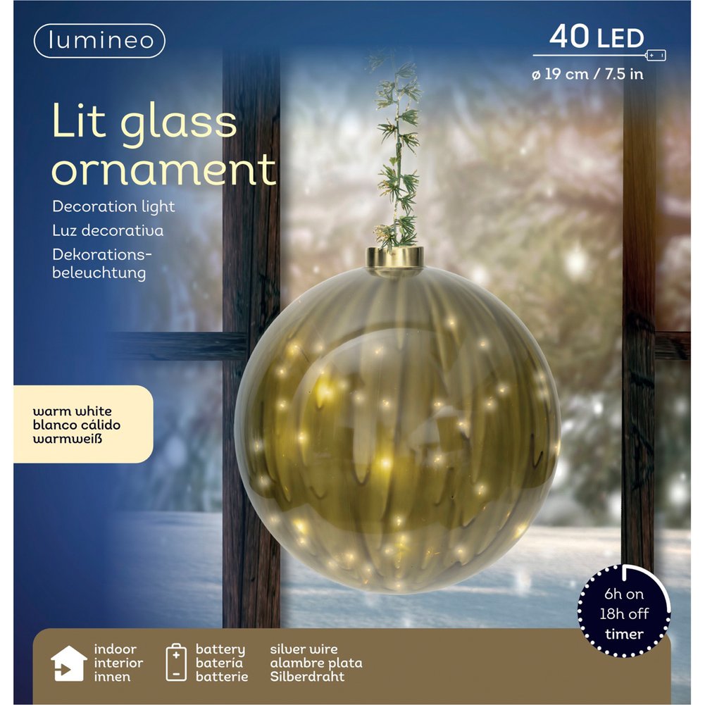 Sfera luminosa a batteria in vetro e rame verde, 40 micro LED per interno, 19cm 1