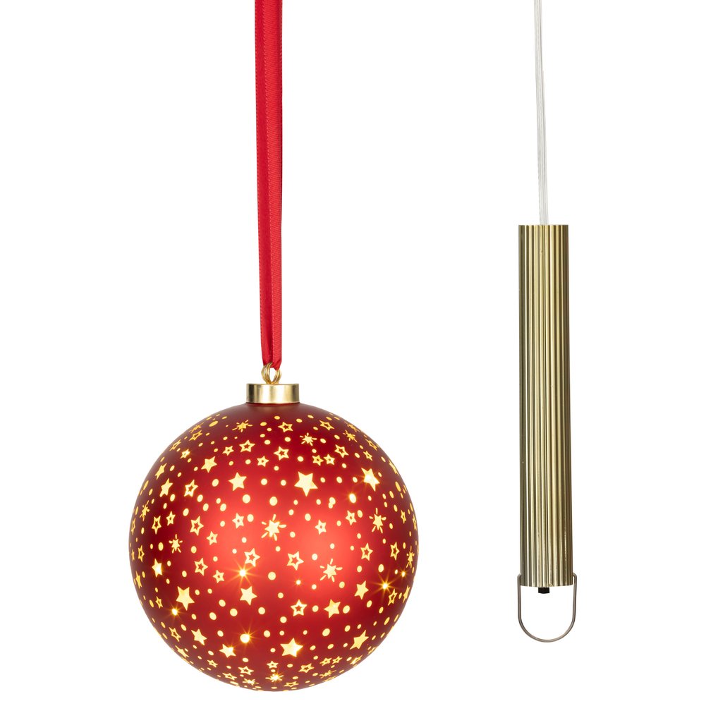 Sfera luminosa a batteria in vetro e rame rosso, 20 micro LED per interno, 19cm 2