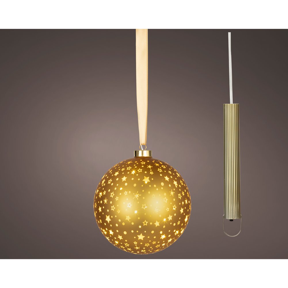 Sfera luminosa a batteria in vetro e rame oro, 25 micro LED per interno, 19cm 3